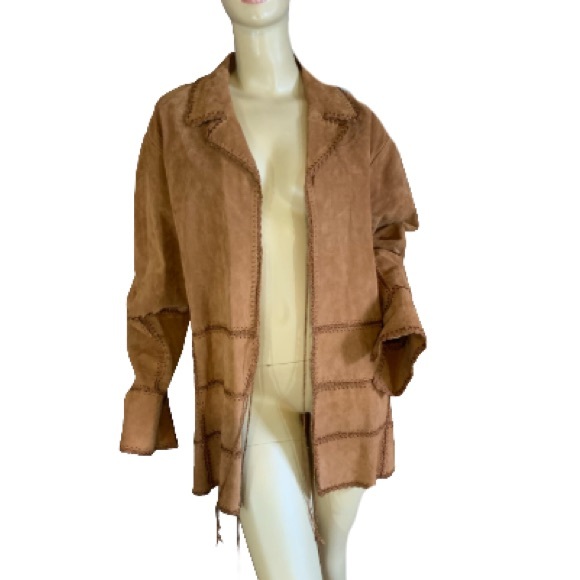 VINTAGE Y2K OUTBROOK WOMAN BROWN.SUEDE STITCHED JACKET (2X) - Picture 5 of 13
